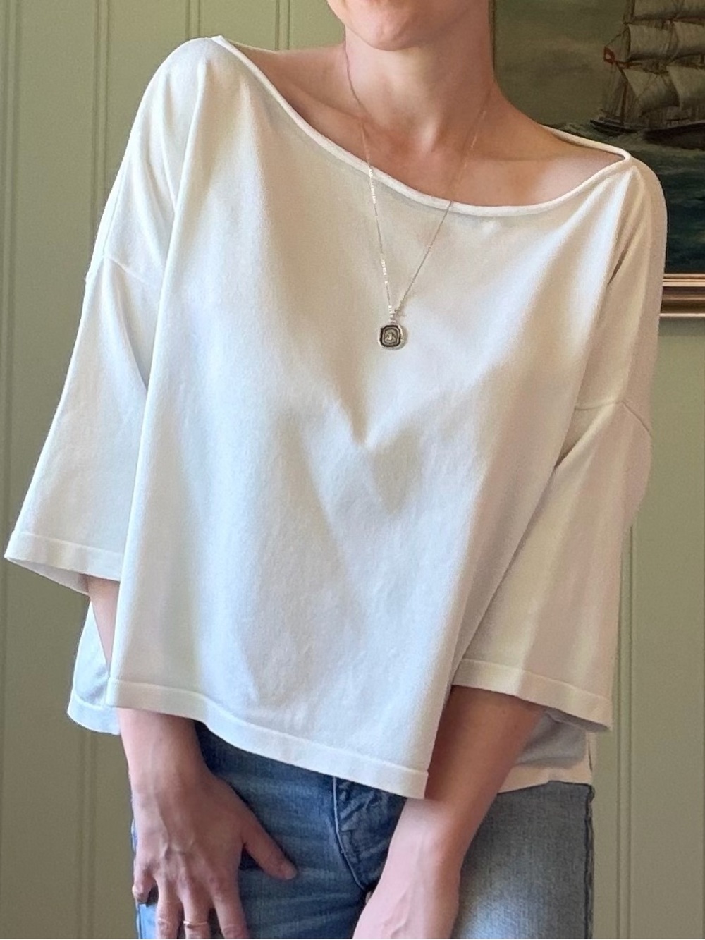 Vintage Knit Relaxed Boatneck Top in White Summer Resort Wear Vintagecore Medium